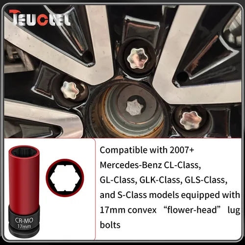 Vista 6 de Enchufe de extracción de tuerca de bloqueo de rueda de 0.669 in compatible con Mercedes Benz Serie S W221, extractor de tuercas de rueda antirrobo