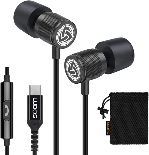 Vista 35 de LUDOS Auriculares con cable ultra intraauriculares, 5 años de garantía, auriculares con micrófono, auriculares con cancelación de ruido, espuma