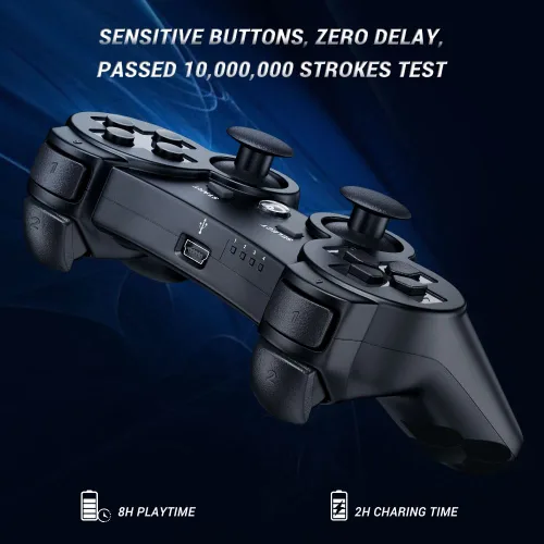 Vista 5 de OKHAHA Controller 2 Pack for PS3 Wireless Controller for Sony Playstation 3, Double Shock 3, Bluetooth, Rechargeable, Motion Sensor, Remote for PS3