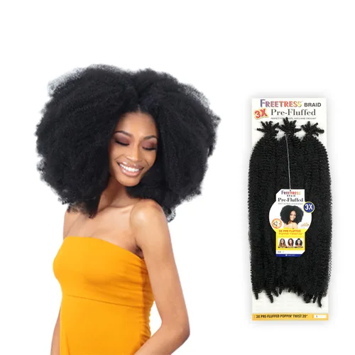 Vista 2 de Shake N GO Freetress - Trenza sintética de ganchillo 3 veces pre-FLUFFED – POPPIN Twist de 20 pulgadas (1B negro apagado), 1 paquete