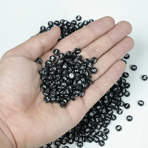 Vista 3 de 1000 cuentas numéricas redondas y blancas de 0-9 cuentas mixtas de 0.157 x 0.276 in de plástico, cuentas sueltas para hacer joyas y pulseras
