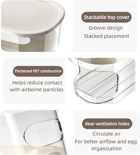 Vista 5 de Dispensador automático de huevos para refrigerador, organizador de huevos para refrigerador que ahorra espacio y almacenamiento con tapa, bandeja