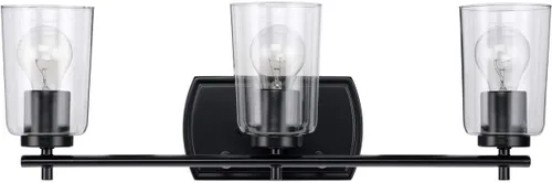 Vista 5 de Progress Lighting Adley Collection - Lámpara de tocador de baño tradicional con 3 luces, de cristal transparente, color negro mate, 7-5/8 x 23 Mate