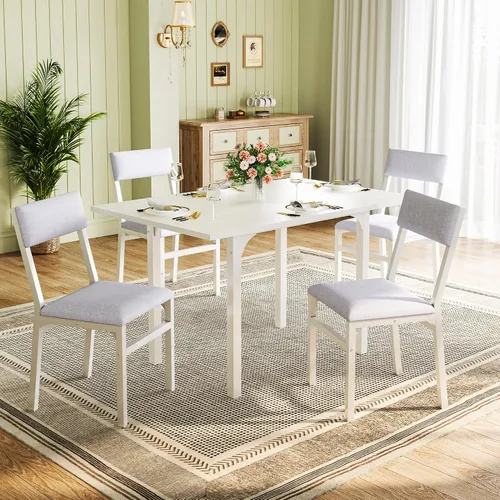 Vista 10 de HUAHUU Juego de mesa de comedor para 4, juego de mesa de cocina extensible con cojines y sillas, conjunto de 4, mesa de comedor rectangular