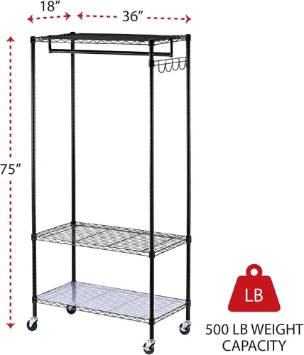 Vista 2 de Alera Estante de la ropa de la estantería del alambre, 30 prendas, 36W X 18D X 75H, negro
