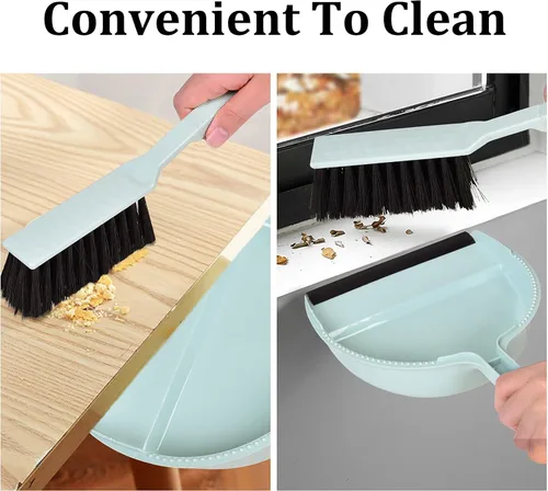 Vista 6 de Juego de mini escoba de mano azul y recogedor - Pequeño recogedor con cepillo para el hogar, cocina, oficina, coche