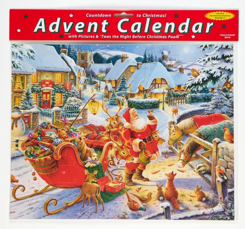 Vista 2 de Calendario de Adviento de Papá Noel y amigos (cuenta regresiva para Navidad) de Vermont Christmas Company con poema "Twas the Night Before Christmas