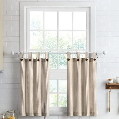 Vista 29 de Cortinas de nivel de algodón July Joy de 24 pulgadas de largo, cortinas de cocina de estilo rústico, bolsillo para barra para ventana pequeña