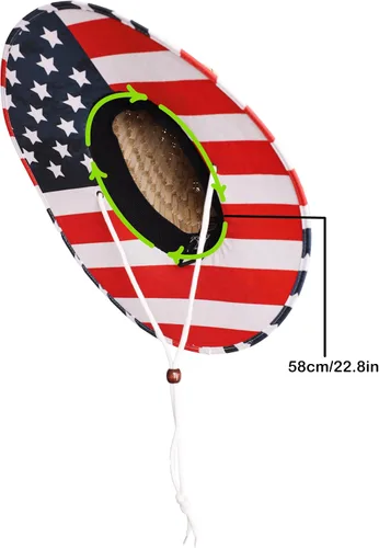 Vista 6 de Sombrero de paja con estampado de tela para hombres y mujeres, sombrero de salvavidas, playa, natación, crucero, tabla de remo, barco, pesca, se