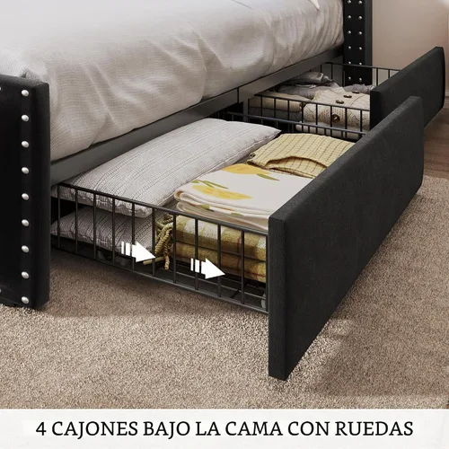 Vista 4 de YITAHOME Queen Size Bed Frame with 4 Storage Drawers and RGB LED Lights Negro