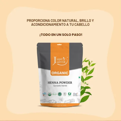 Vista 5 de Just Jaivik Polvo de henna (Lawsonia Inermis) para el cabello - 100% natural, certificado orgánico por la USDA por OneCert Asia, sin productos