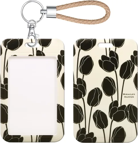 Vista 10 de Llavero con tarjetero de identificación con llavero de metal, diapositiva de plástico abierta con ventana de identificación para mujeres, hombres