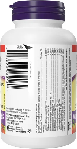 Vista 8 de Webber Naturals Probiótico 30 mil millones, 8 cepas probióticas, 30 cápsulas
