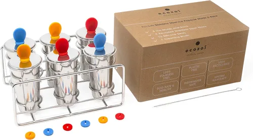 Vista 11 de Moldes y estante de acero inoxidable para paletas – 6 mini máquinas redondas de paletas de hielo + 30 palos de bambú reutilizables + 12 sellos