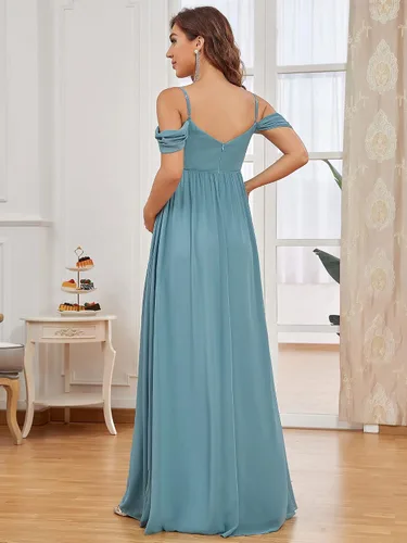 Vista 2 de Ever-Pretty Vestido de fiesta formal de maternidad con cuello en V y mangas cortas con tirantes delgados fruncidos 20809-EYUS
