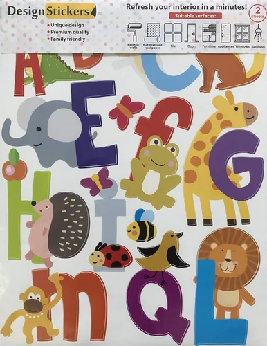 Vista 6 de Calcomanías de ABC del alfabeto, calcomanías de pared del alfabeto de animales, calcomanías de pared para aula, calcomanías de pared ABC