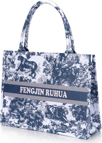 Vista 3 de FENGJINRUHUA Bolso de mano pintado de lujo grande de moda para mujer, bolsos de hombro de cuero, bordado de capacidad, bolso retro exquisito