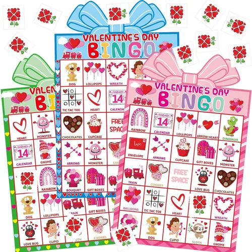 Vista 8 de Fancy Land Juego de bingo para el día de San Valentín para niños, 24 jugadores, troquelado, día de San Valentín, juego de actividades de fiesta