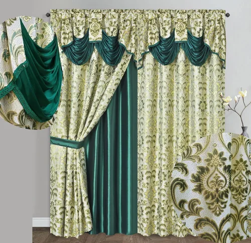 Vista 10 de GOHD Samba Star. Panel de cortina de ventana jacquard con cenefa elegante adjunta y respaldo de tafetán. Juego de 2 piezas. Cada pieza de 54