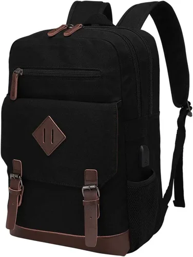 Vista 7 de Modoker Mochila vintage ecológica para hombres y mujeres, mochila de lona que se adapta a la mayoría de computadoras y tabletas de 15.6 pulgadas