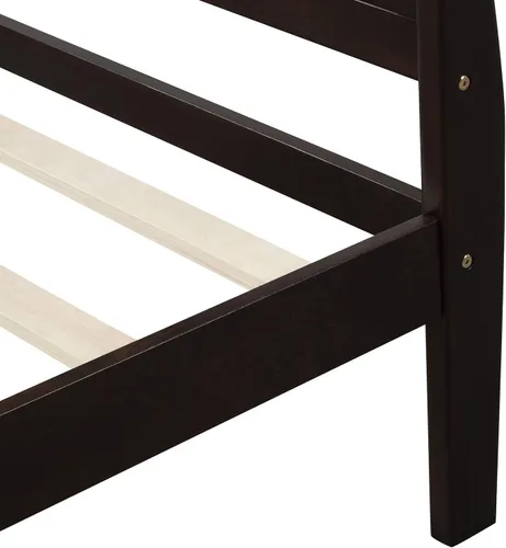 Vista 7 de Knocbel Base de cama de plataforma de madera con cabecera y estribo de trineo, capacidad de 200 libras, tamaño individual (espresso)