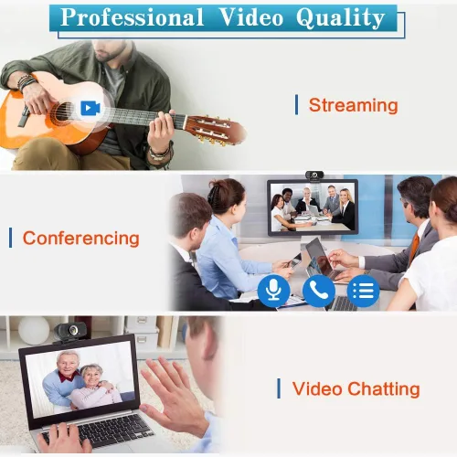 Vista 6 de Cámara web 1080P con micrófono, cámara web HD con soporte para trípode, corrección de luz automática, cubierta de privacidad, 110° FOV, cámara USB