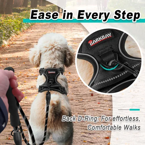 Vista 3 de BARKBAY Arnés para perro sin tirones para perros pequeños, ajustable, reflectante, cómodo, sin estrangulamiento, resistente, perfecto