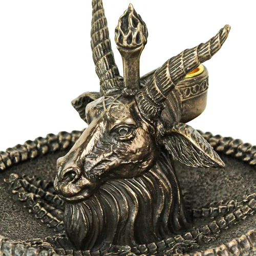 Vista 5 de Veronese Design 4 1/8" Beast Head Baphomet Escultura de resina Acabado Bronce Flujo Incienso Bowl