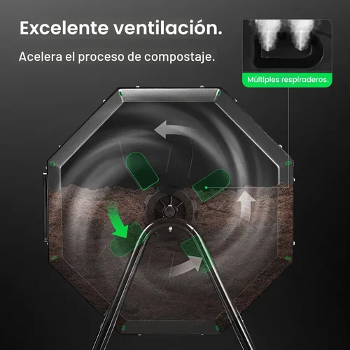 Vista 4 de VIVOSUN Cubo de compostaje giratorio para exteriores, con puerta negra de 43 galones, doble lote giratorio Negro