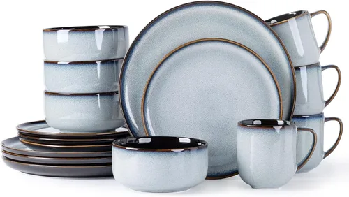 Vista 26 de LERATIO - Juego de vajilla de cerámica para 4, juego de 12 piezas de platos y cuencos de porcelana, platos y cuencos resistentes a los arañazos