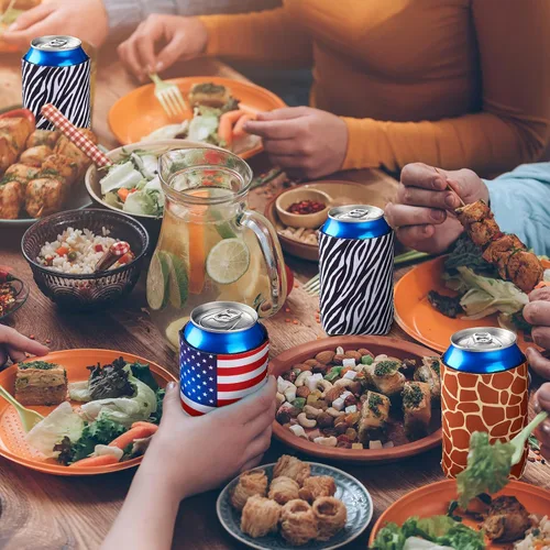Vista 5 de 72 fundas enfriadoras de latas a granel, enfriadores de latas de cerveza en blanco, para fiestas, bebidas de cerveza, soporte a granel, fundas