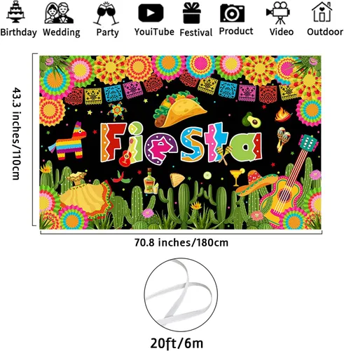 Vista 2 de Avezano Telón de fondo para fiesta temática mexicana, fiesta Luau Cinco de Mayo, cartel de carnaval, decoración de fiesta, telón de fondo de 70.8 x