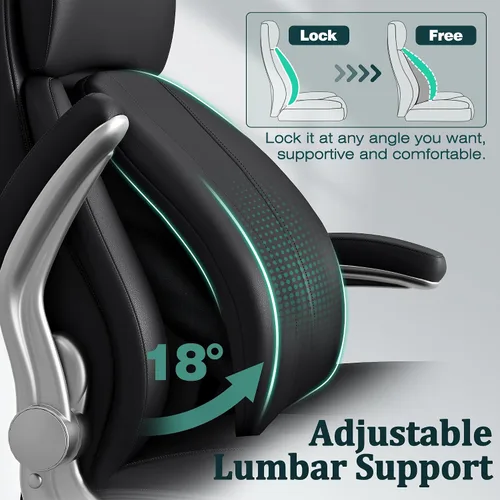 Vista 5 de Silla de oficina ejecutiva, silla de escritorio ergonómica, silla de computadora cómoda resistente de 500 libras con soporte lumbar ajustable