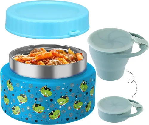 Vista 11 de Termo de sopa de 10 onzas para comida caliente para niños, recipiente de comida aislado con cuchara y boca ancha, acero inoxidable, a prueba