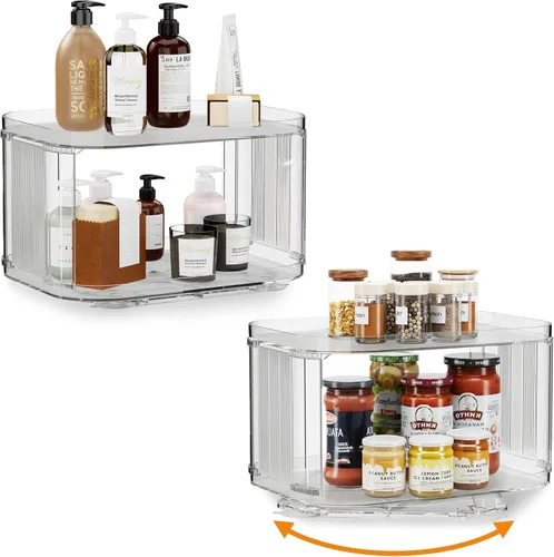 Vista 10 de Lazy Susan - Organizador para gabinete, despensa, encimera (2 niveles de 14 x 10 pulgadas, transparente, 1 paquete, rectangular)