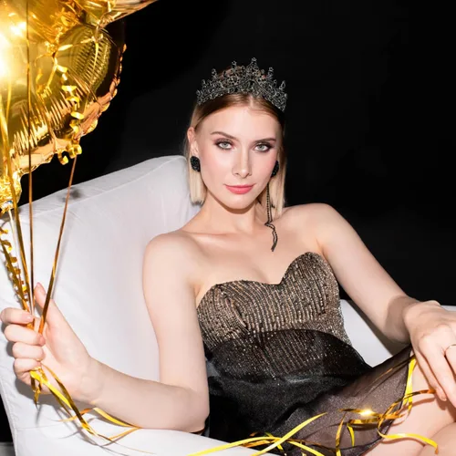 Vista 5 de Velscrun Tiara de cumpleaños de cristal negro para mujeres y niñas, corona de princesa con peines, banda para la diadema de cumpleaños, decoración