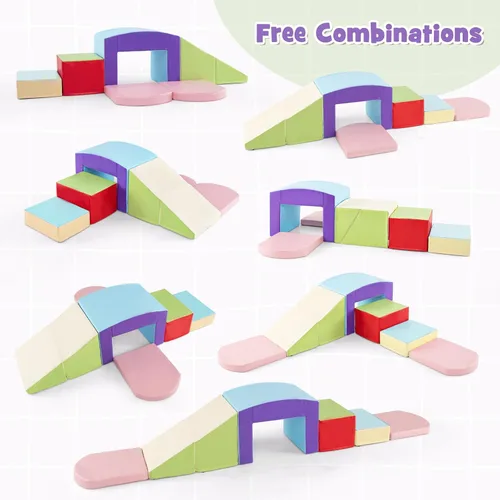 Vista 3 de Olakids Juguetes de Escalada para Niños Pequeños, 7 Piezas de Bloques de Espuma para Bebés de Interior, Juego Suave con Cuero PU, Estructura