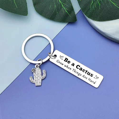 Vista 4 de Regalo de cactus divertido llavero inspirador de cactus para mujeres y hombres, regalo para amantes de los cactus, joyería motivacional para hijo