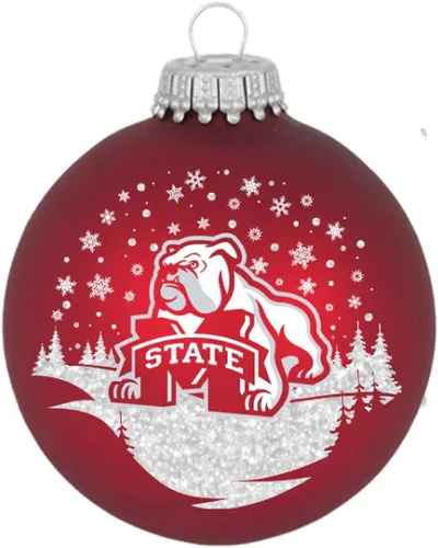 Vista 5 de Auburn Tigers Snow Scene - Adorno de cristal soplado de 3.25 pulgadas con logotipo del equipo y colores oficiales de la NCAA