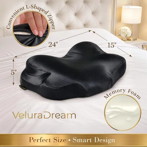 Vista 2 de Almohada cervical cervical para dormir de lado y de espalda, almohada ergonómica de espuma viscoelástica de alta calidad con fundas de almohada Negro