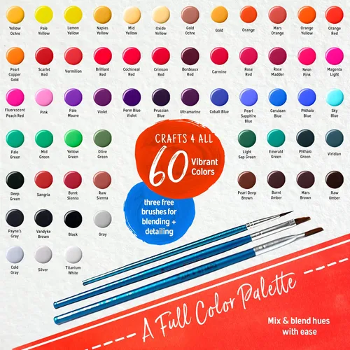 Vista 2 de Crafts 4 All Juego de pintura acrílica – Paquete de 60 pinturas artísticas de 0.4 fl oz para lienzo, decoración de pintura, madera, cerámica