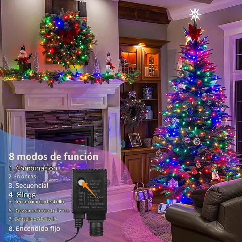Vista 2 de 1000 luces LED de Navidad de 328 pies, luces de Navidad impermeables para exteriores con 8 modos y temporizador, luz de hadas enchufable para Varios