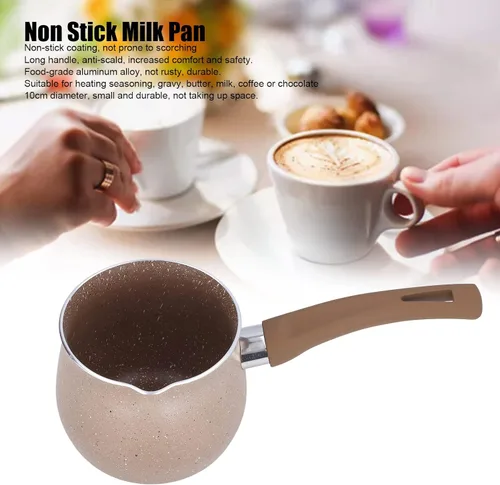 Vista 3 de Sartén de leche antiadherente ligera, diseño ergonómico, mini cafetera de leche para café, mantequilla, chocolate, juegos de té de 3.9 in, teteras