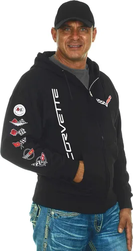 Vista 4 de JH DESIGN GROUP Sudaderas con capucha Chevy Corvette para hombre y con cremallera en 6 estilos, Clg6-negro