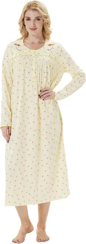 Vista 20 de Keyocean - Camisones para mujer, de algodón suave, cómodo, ligero, bordado, de manga larga, para dormir Azul