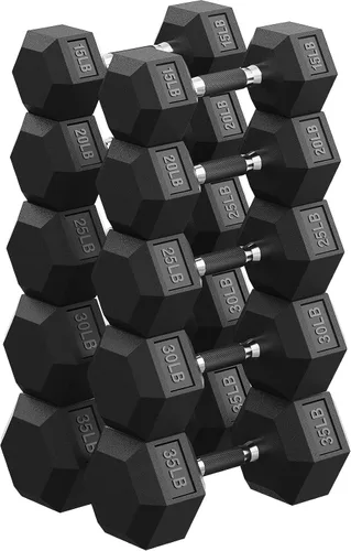 Vista 26 de Dumbbell Set 45-550lb, Rubber Encased, Strength Training Home Gym PAPABABE Complete & Durable Cast Iron Core Odorless PVC Antiroll Hex