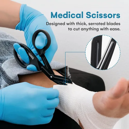 Vista 2 de Madison Supply Tijeras de enfermera de acero inoxidable de alta calidad de 7.5 pulgadas - Cuchillas revestidas antiadherentes Tijeras médicas