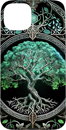 Vista 9 de Tree of Life Yoga Spiritual Celtic Viking Green Black Case for iPhone 17
