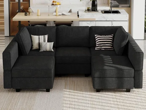 Vista 19 de Belffin Sofá seccional modular de tela en forma de U Sofá seccional doble diván Sofá otomano convertible con almacenamiento negro