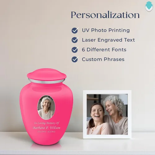 Vista 6 de Geturns Abraza pequeñas urnas de cremación personalizadas para cenizas humanas I Urna funeraria rosa brillante para hombres y mujeres con capacidad